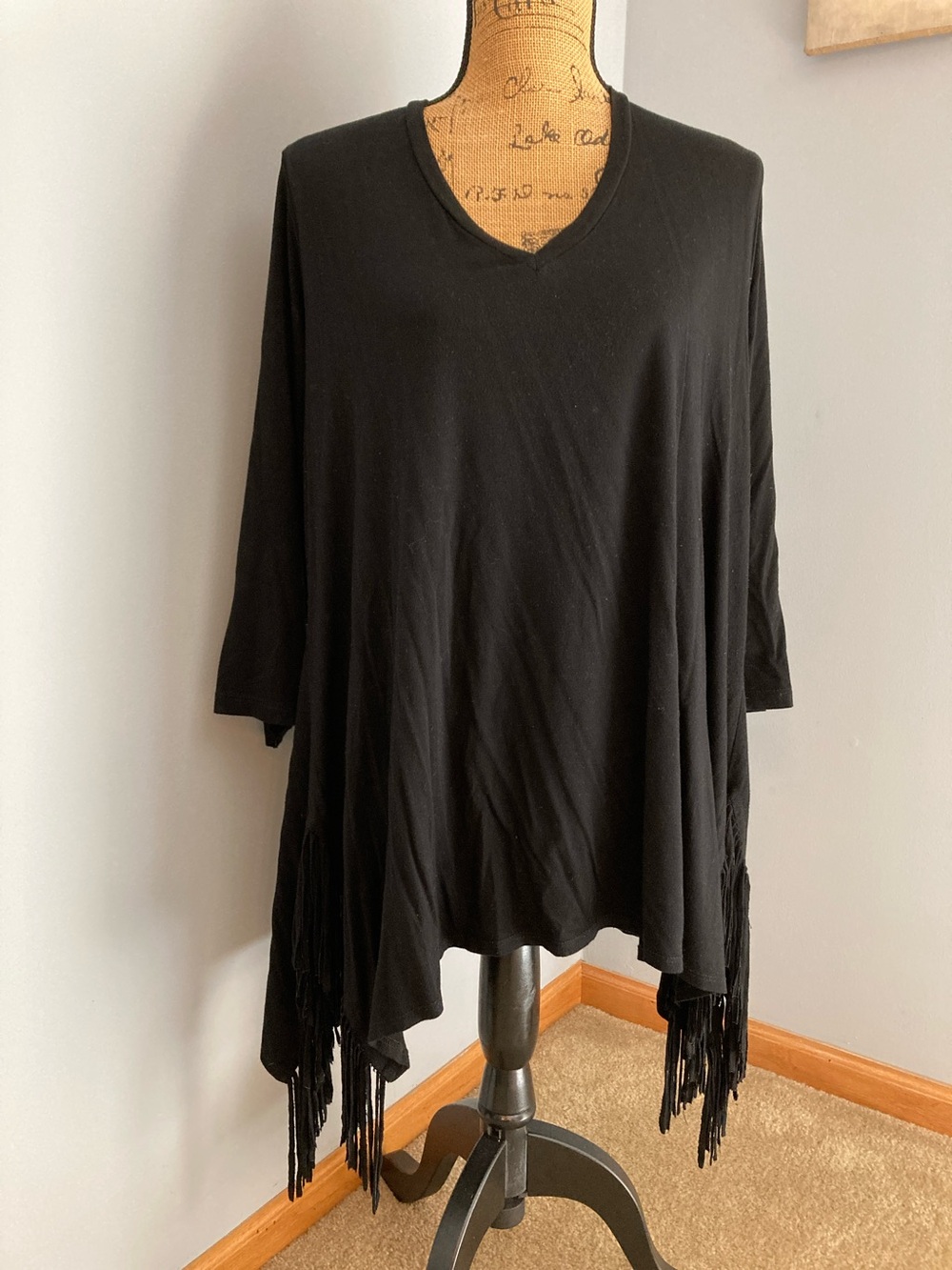 Karen Kane Black V-Neck Fringe Tunic Top Women Size 3X